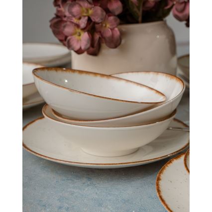 Σετ πιάτων 24 τεμ. μπεζ/καφέ/πορσελάνη