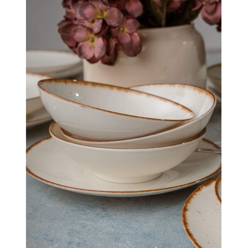 Σετ πιάτων 24 τεμ. μπεζ/καφέ/πορσελάνη