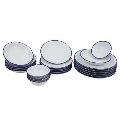 Σετ πιάτων 24 τεμαχίων από πορσελάνη, λευκό/μπλε