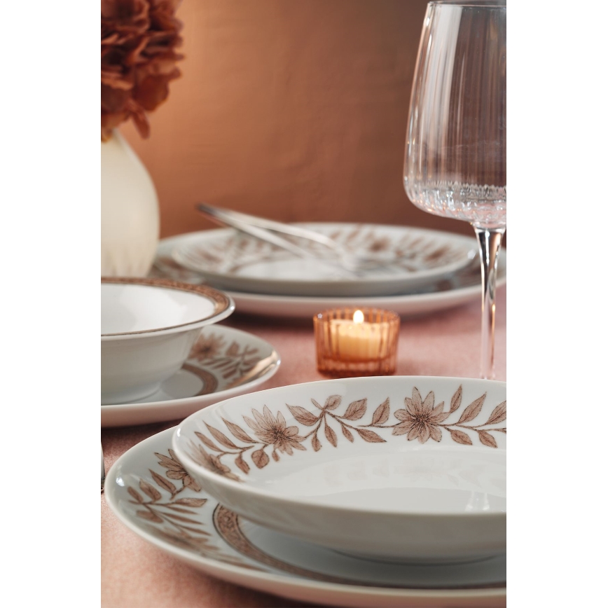 Σετ πιάτων 24 τεμαχίων, λευκό/καφέ, πορσελάνη