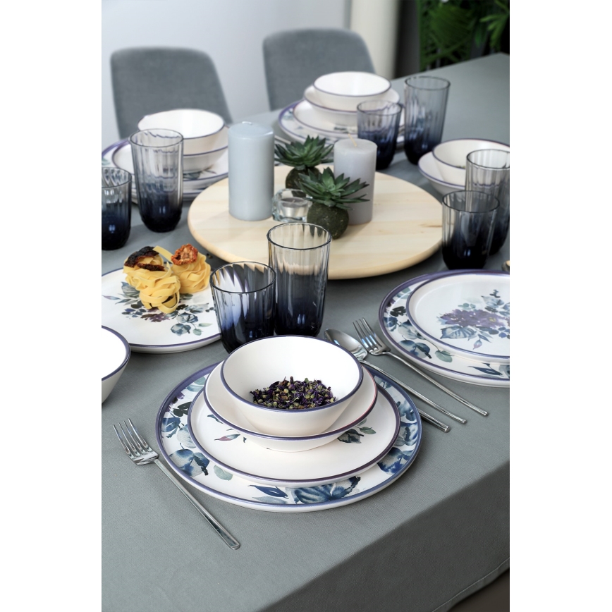 Σετ πιάτων 24 τεμαχίων, λευκό/μπλε, κεραμικό