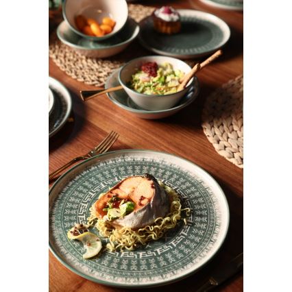 Σετ πιάτων 24 τεμαχίων, μπεζ/πράσινο, από κεραμικό