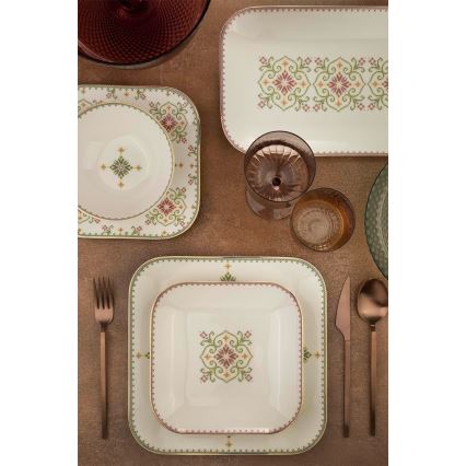 Σετ πιάτων 26 τεμ., λευκό/πράσινο, πορσελάνινο