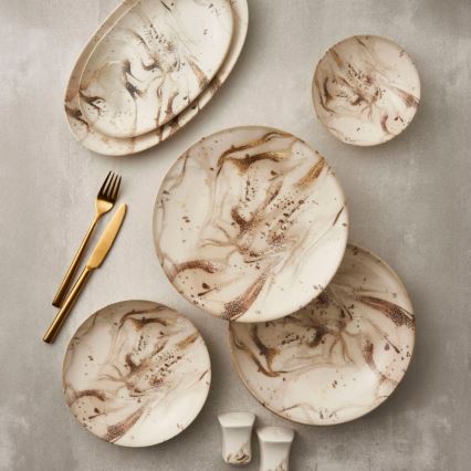 Σετ πιάτων 26 τεμ. μπεζ/καφέ/πορσελάνη