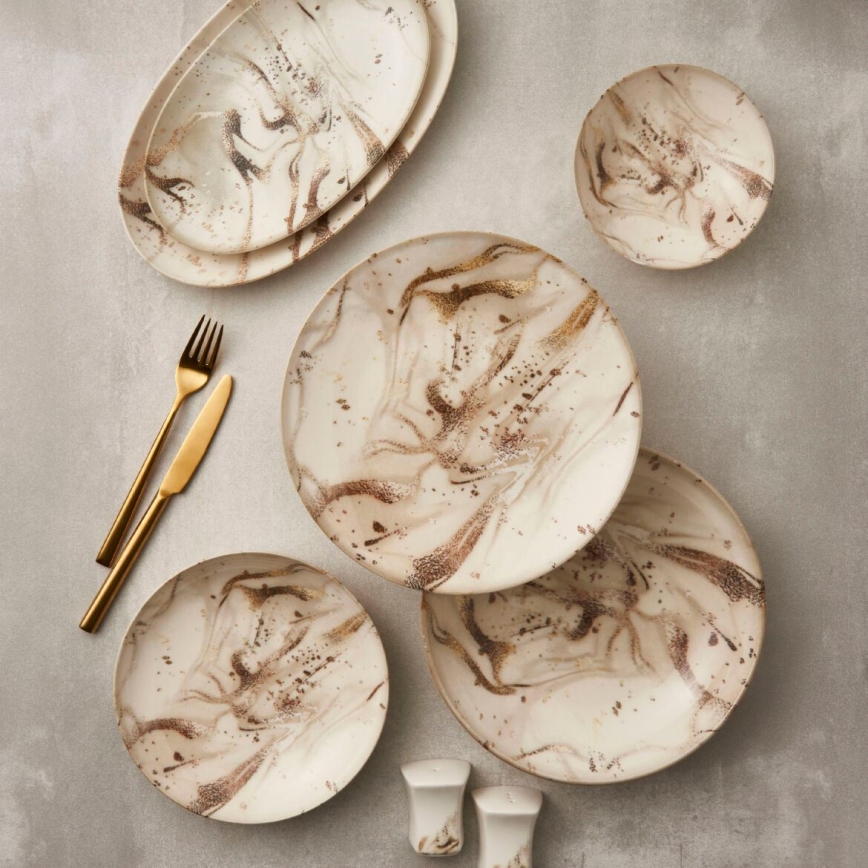 Σετ πιάτων 26 τεμ. μπεζ/καφέ/πορσελάνη