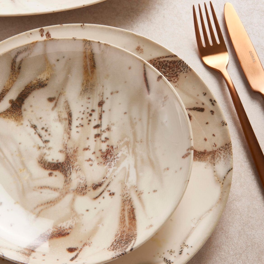 Σετ πιάτων 26 τεμ. μπεζ/καφέ/πορσελάνη