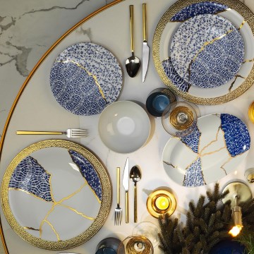 Σετ πιάτων 28 τεμ. λευκό/χρυσό/μπλε/πορσελάνη