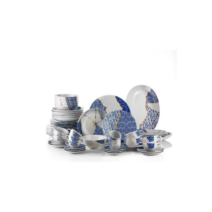 Σετ πιάτων 28 τεμ. λευκό/χρυσό/μπλε/πορσελάνη