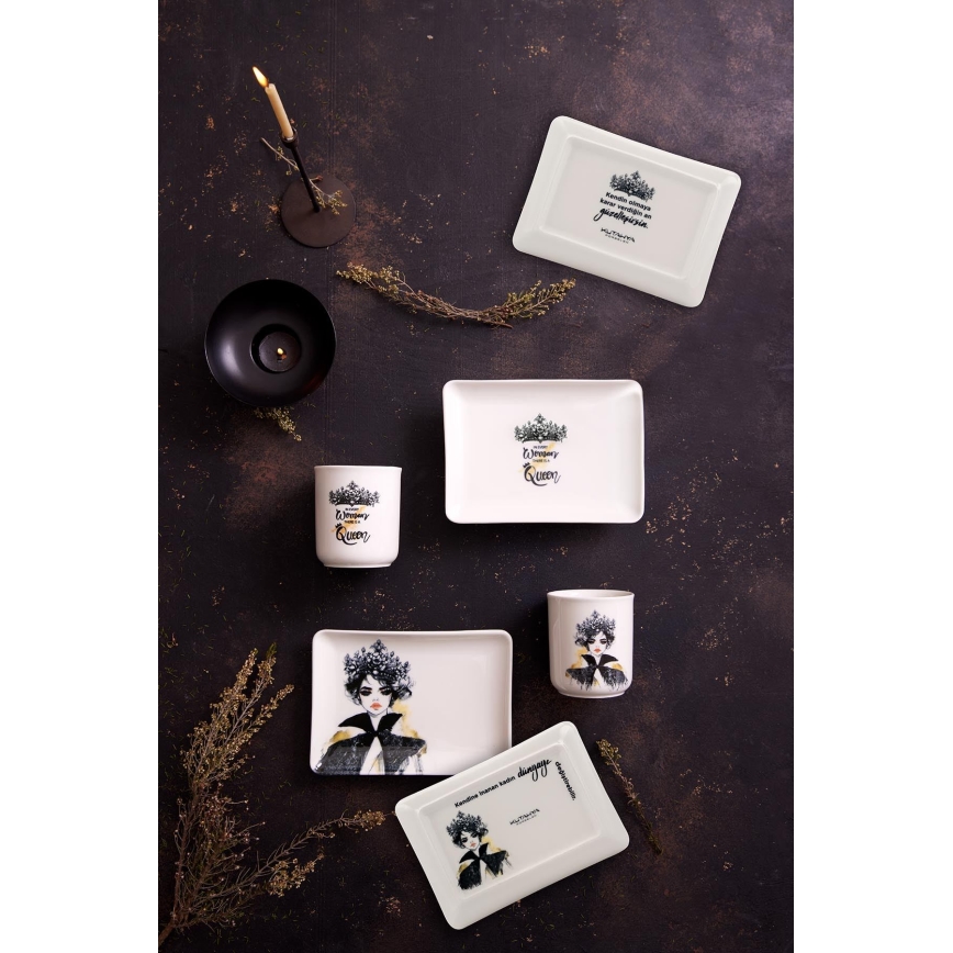 Σετ πιάτων 4 τεμαχίων, πορσελάνη — μαύρο/λευκό