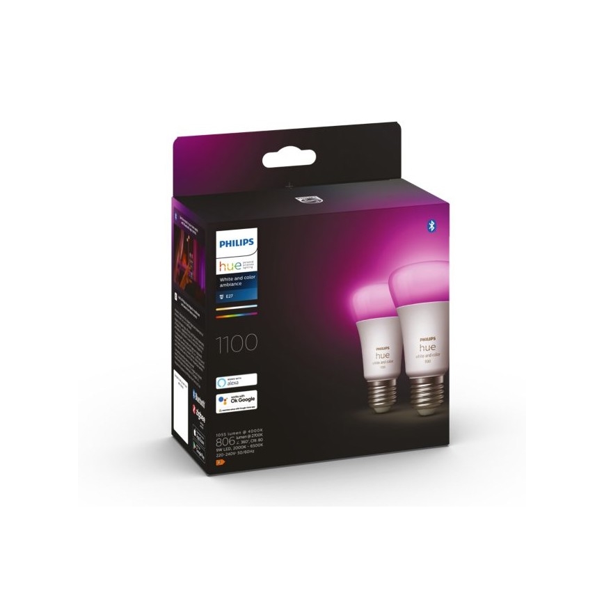 ΣΕΤ - Ταινία LED RGBW Dimmable Philips Hue WHITE AND COLOR AMBIANCE 2m LED/20W/230V + 2x Λαμπτήρας Dimming LED Philips A60 E27/9W/230V 2000-6500K