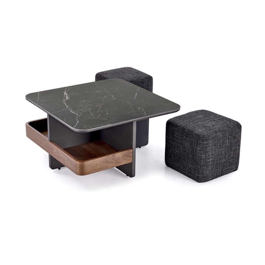 Σετ τραπεζάκι σαλονιού KORO 70x70 cm + 2x σκαμπό μαύρο/καφέ