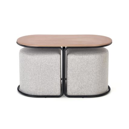ΣΕΤ Τραπεζάκι σαλονιού NILDO 90x45 cm + 2x σκαμπό καφέ/γκρι