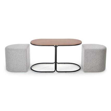 ΣΕΤ Τραπεζάκι σαλονιού NILDO 90x45 cm + 2x σκαμπό καφέ/γκρι