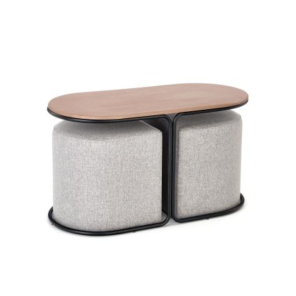 ΣΕΤ Τραπεζάκι σαλονιού NILDO 90x45 cm + 2x σκαμπό καφέ/γκρι