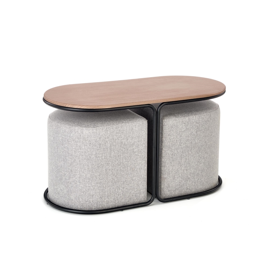 ΣΕΤ Τραπεζάκι σαλονιού NILDO 90x45 cm + 2x σκαμπό καφέ/γκρι