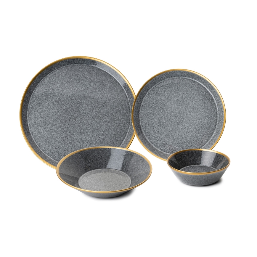 Σετ τραπεζαρίας 16 τεμαχίων, ανθρακί/χρυσό/πορσελάνη