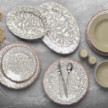 Σετ τραπεζαρίας 29 τεμ., καφέ/πράσινο, πορσελάνινο