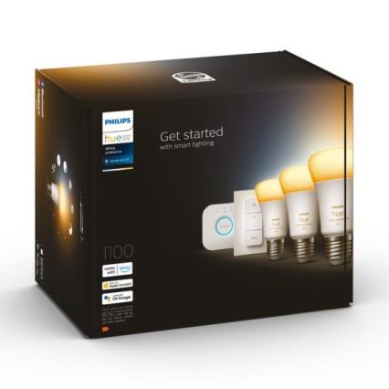 Σετ εκκίνησης Philips Hue White Ambiance 3xE27/11W 2200-6500K + Hue bridge και ρυθμιζόμενος διακόπτης φωτεινότητας (dimmer)