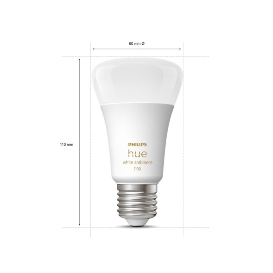 Σετ εκκίνησης Philips Hue White Ambiance 3xE27/11W 2200-6500K + Hue bridge και ρυθμιζόμενος διακόπτης φωτεινότητας (dimmer)