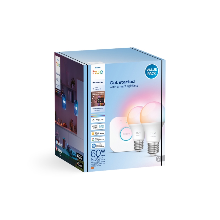 Σετ εκκίνησης Philips Hue White And Color Ambiance Essential 2xE27/8W/230V 2200-6500K + Hue bridge