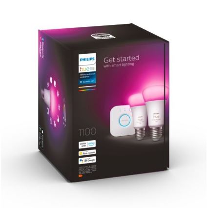 Σετ εκκίνησης Philips Hue WHITE AND COLOR AMBIANCE 2xE27/9W/230V 2000-6500K + Hue bridge