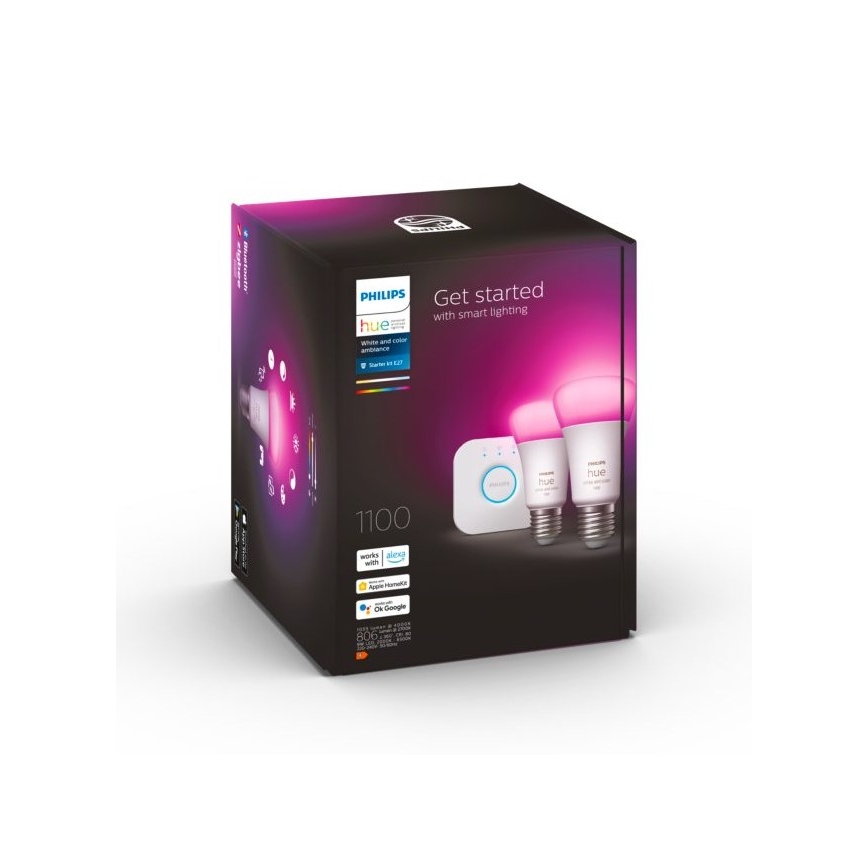 Σετ εκκίνησης Philips Hue WHITE AND COLOR AMBIANCE 2xE27/9W/230V 2000-6500K + Hue bridge