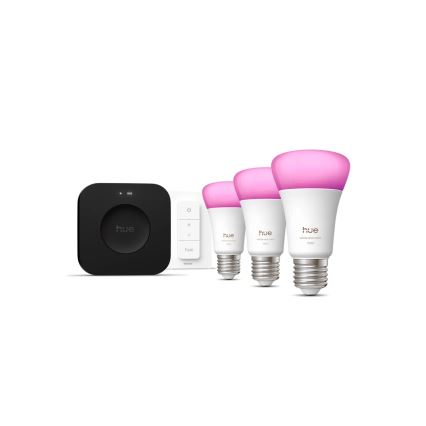 Σετ εκκίνησης Philips Hue WHITE AND COLOR AMBIANCE 3xE27/8,1W 1000-20000K + Hue bridge και διακόπτης dimmer