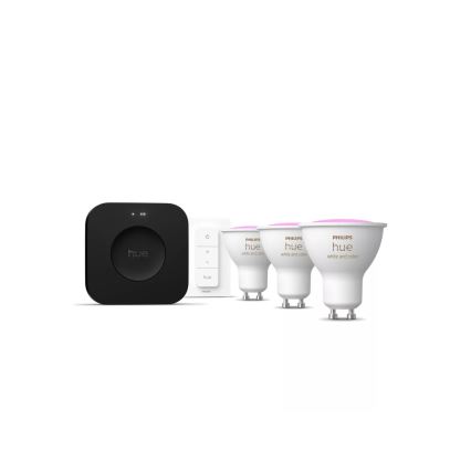 Βασικό σετ Philips Hue WHITE AND COLOR AMBIANCE 3xGU10/4,2W 2000-6500K + Hue bridge και διακόπτης ρύθμισης φωτεινότητας
