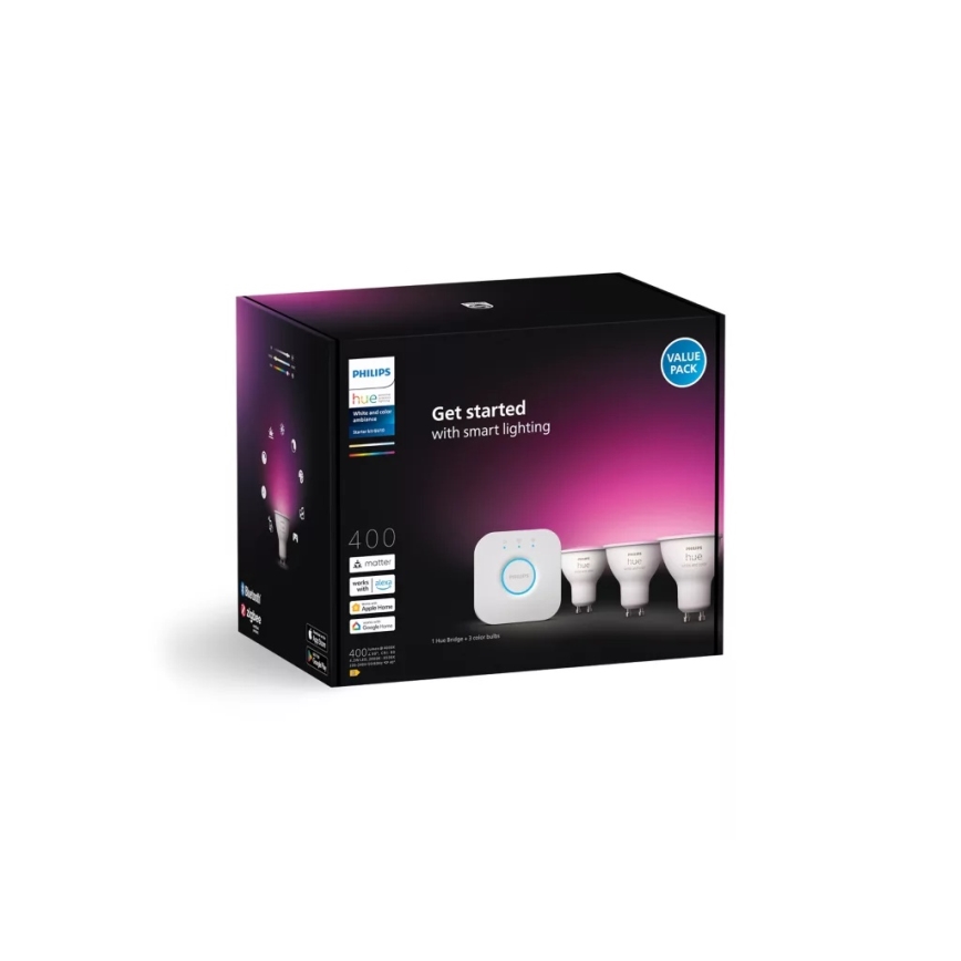 Σετ εκκίνησης Philips Hue WHITE AND COLOR AMBIANCE 3xGU10/4,2W/230V 2200-6500K + Hue bridge