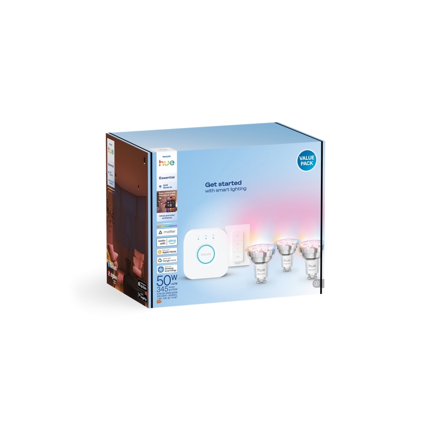 Βασικό σετ Philips Hue White And Color Ambiance Essential 3xGU10/4,7W/230V 2200-6500K + Hue bridge