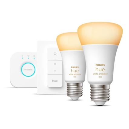 Σετ εκκίνησης Philips Hue WHITE AMBIANCE 2xE27/8W/230V + Hue Bridge και διακόπτης dimmer