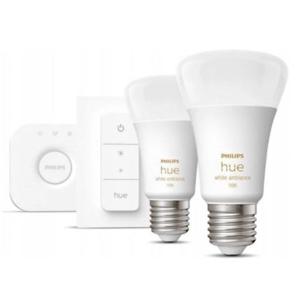 Σετ εκκίνησης Philips Hue WHITE AMBIANCE 2xE27/8W/230V + Hue Bridge και διακόπτης dimmer