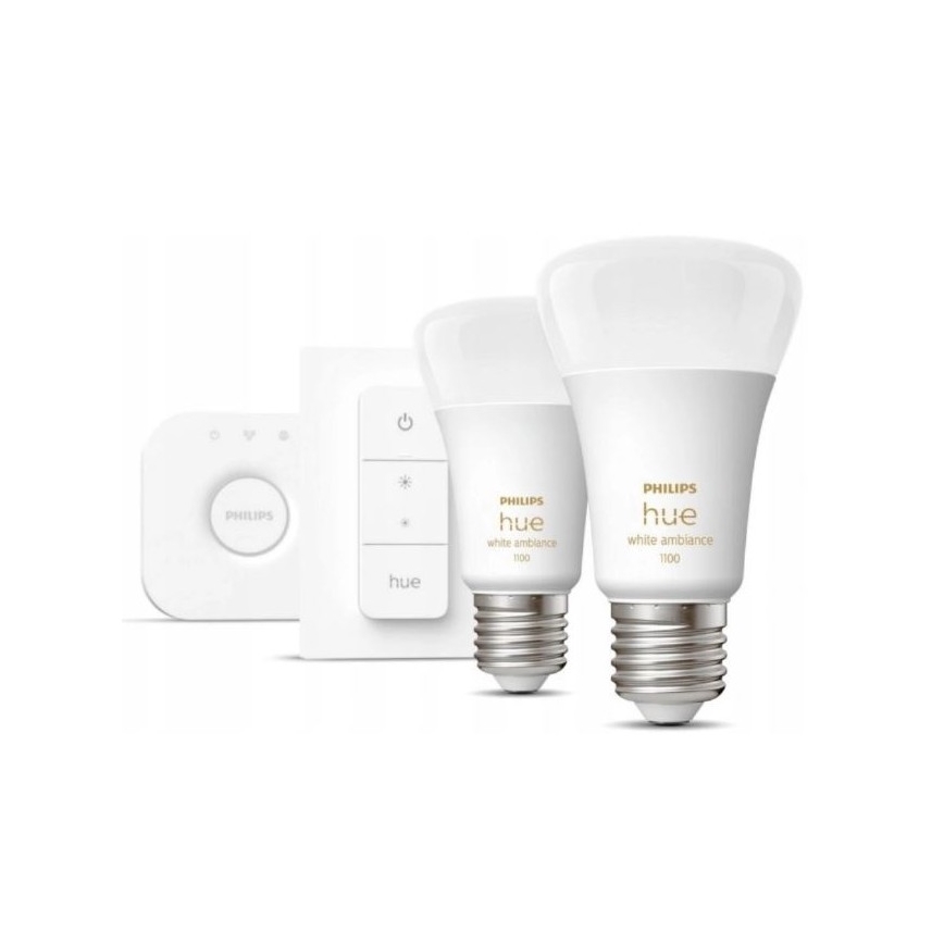Σετ εκκίνησης Philips Hue WHITE AMBIANCE 2xE27/8W/230V + Hue Bridge και διακόπτης dimmer