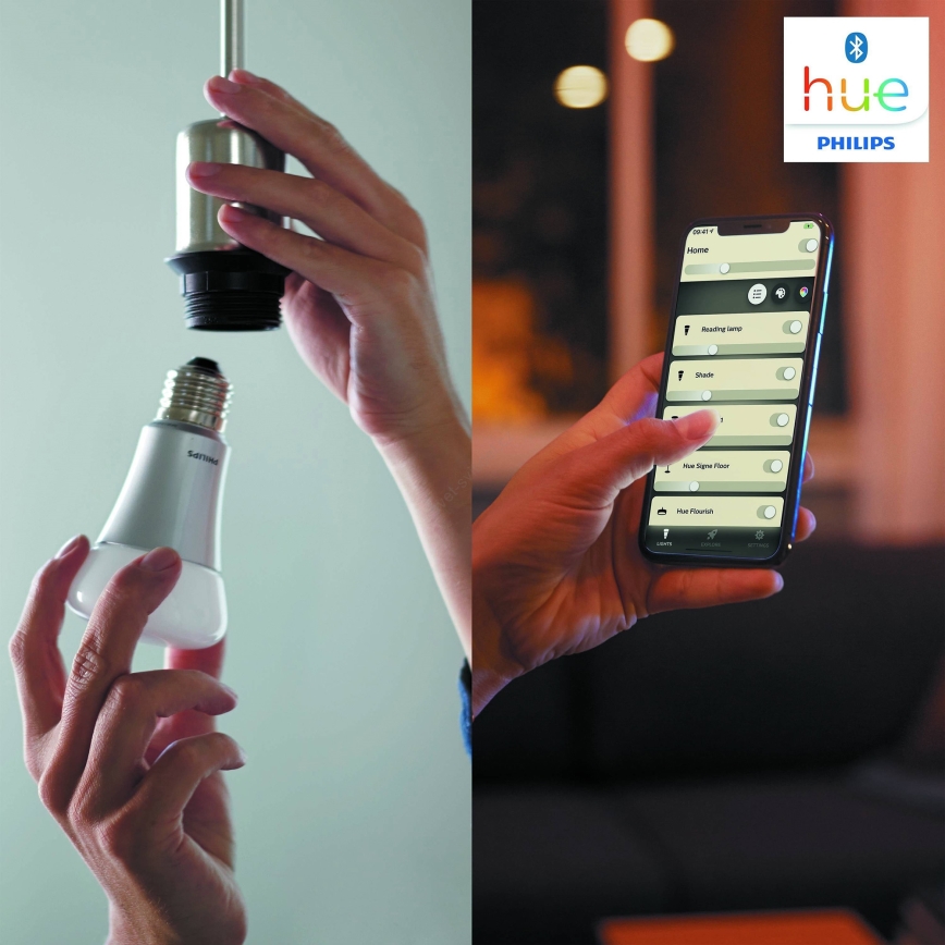 Σετ εκκίνησης Philips Hue WHITE AMBIANCE 2xE27/8W/230V + Hue Bridge και διακόπτης dimmer