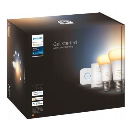 Σετ εκκίνησης Philips Hue WHITE AMBIANCE 2xE27/8W/230V + Hue Bridge και διακόπτης dimmer