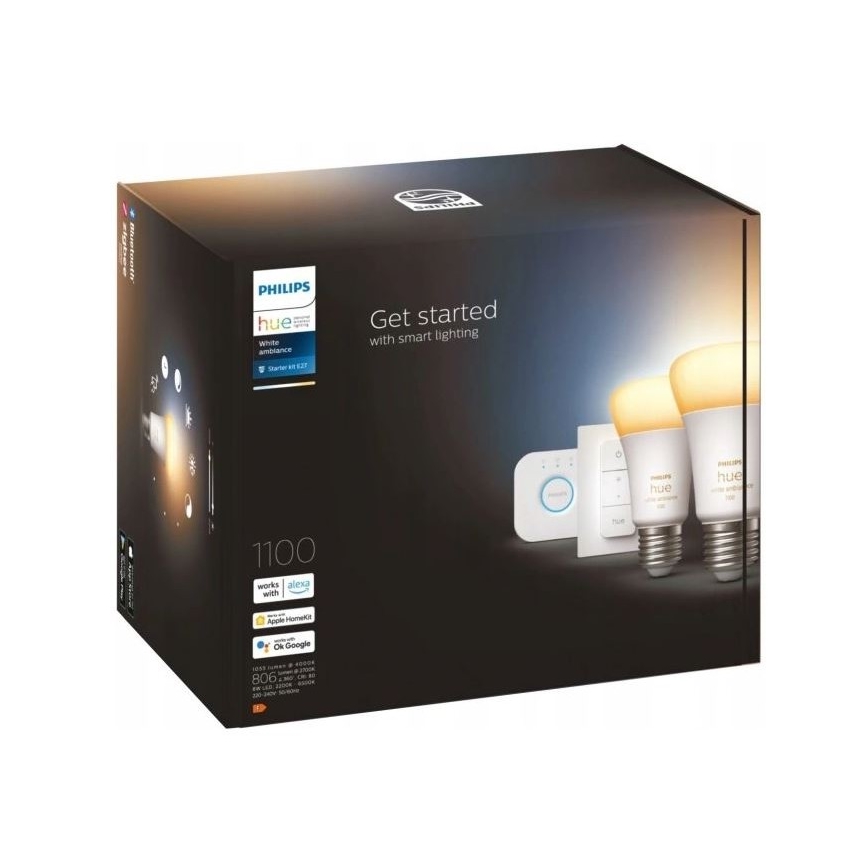 Σετ εκκίνησης Philips Hue WHITE AMBIANCE 2xE27/8W/230V + Hue Bridge και διακόπτης dimmer
