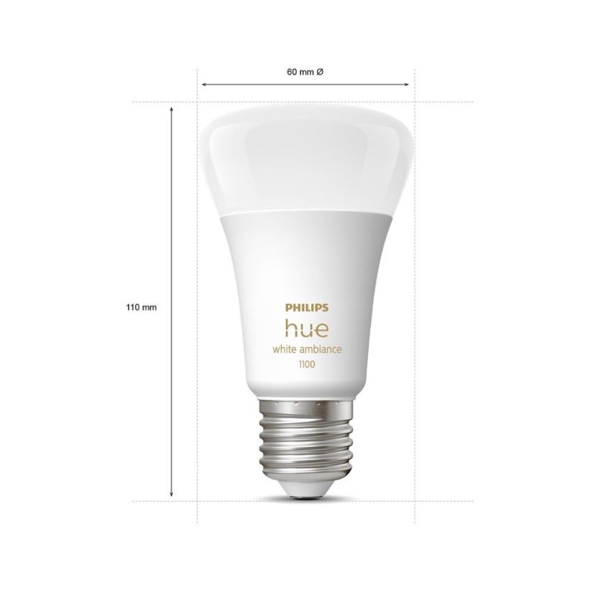 Σετ εκκίνησης Philips Hue WHITE AMBIANCE 2xE27/8W/230V + Hue Bridge και διακόπτης dimmer