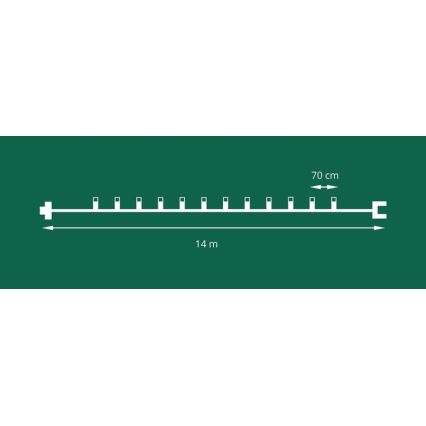 Επεκτάσιμη εξωτερική αλυσίδα LED FELICIA FILAMENT 20xE10, 14 m, διάφανο/θερμό λευκό, IP44, Κατασκευασμένο στην Τσεχία