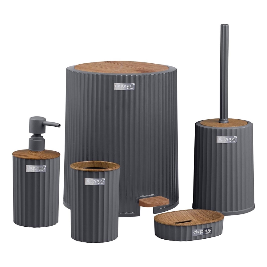 Σετ μπάνιου COLI 5 τμχ ανθρακί/καφέ