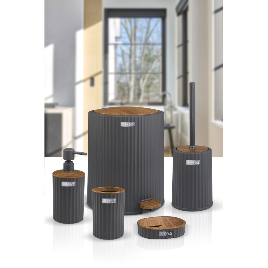 Σετ μπάνιου COLI 5 τμχ ανθρακί/καφέ