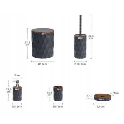 Σετ μπάνιου DIAMOND 5 τμχ ανθρακί/καφέ