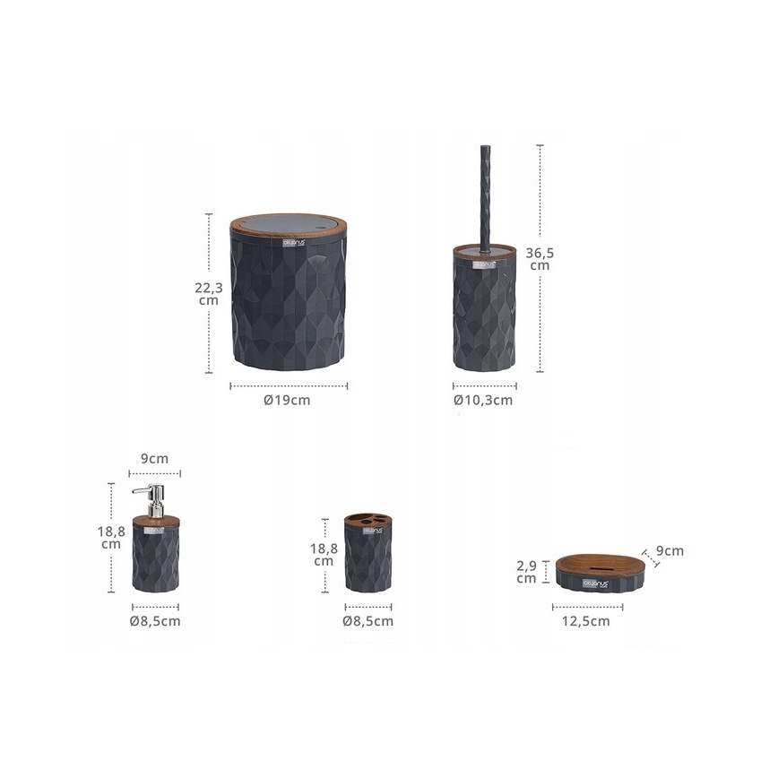 Σετ μπάνιου DIAMOND 5 τμχ ανθρακί/καφέ