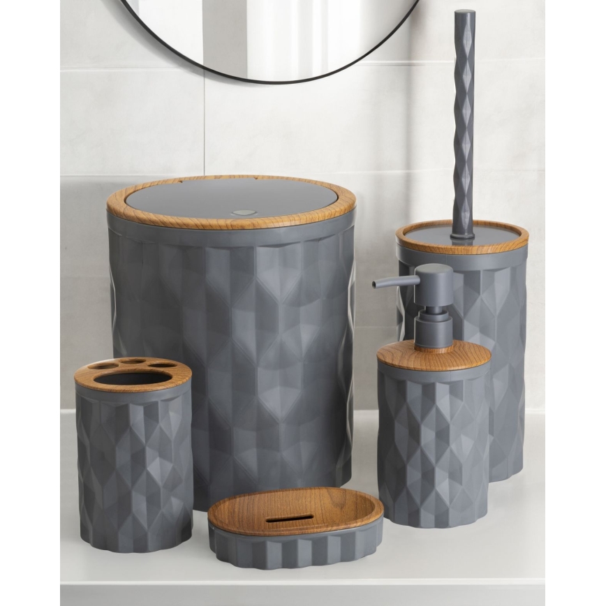 Σετ μπάνιου REINA 5 τμχ ανθρακί/καφέ