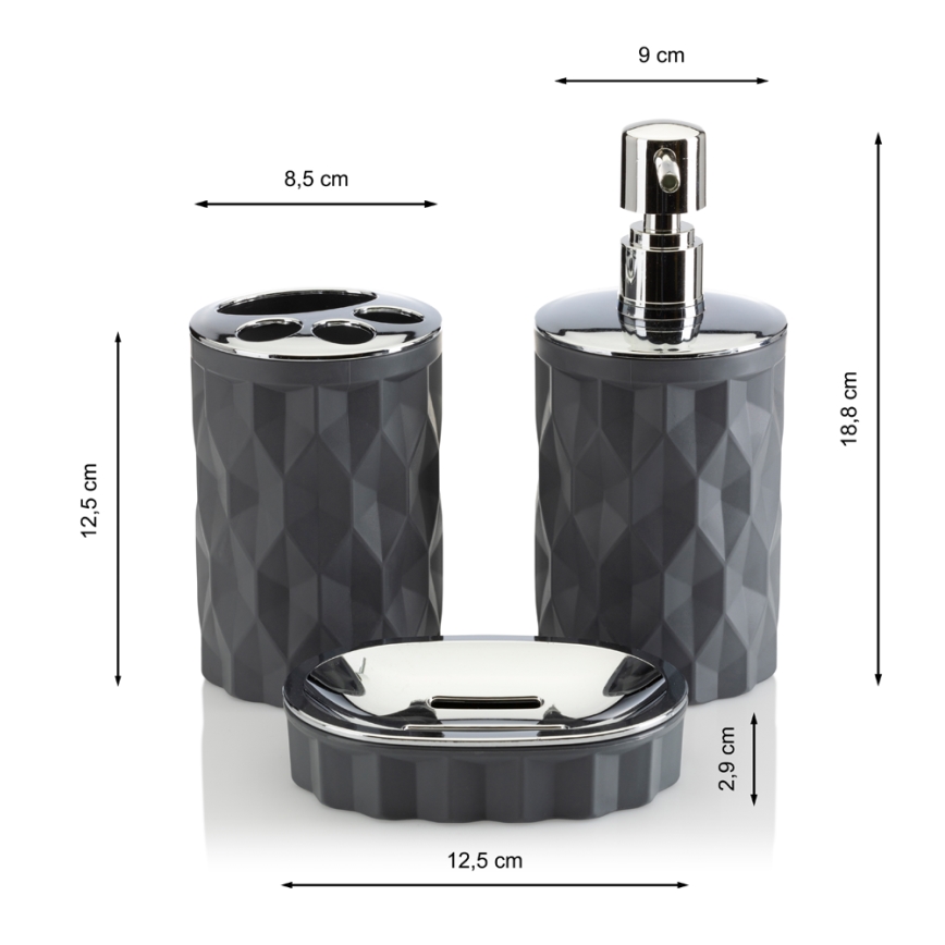 Σετ μπάνιου REINA 5 τμχ ανθρακί/γυαλιστερό χρώμιο