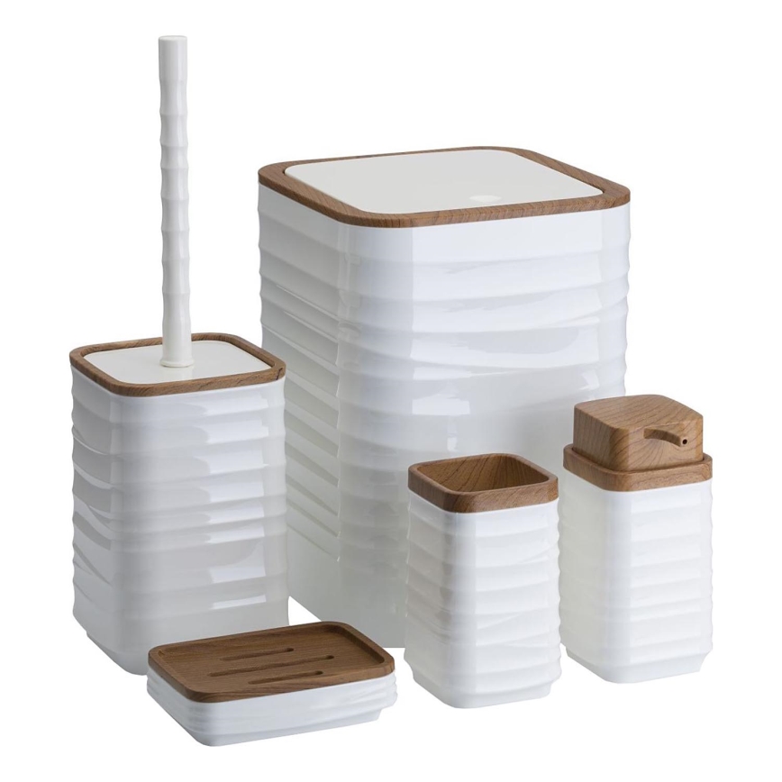 Σετ μπάνιου WAVE 5 τμχ λευκό/καφέ