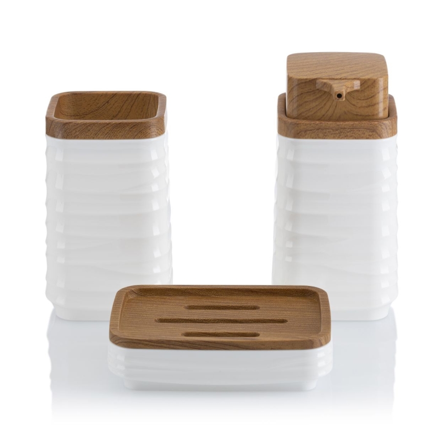 Σετ μπάνιου WAVE 5 τμχ λευκό/καφέ