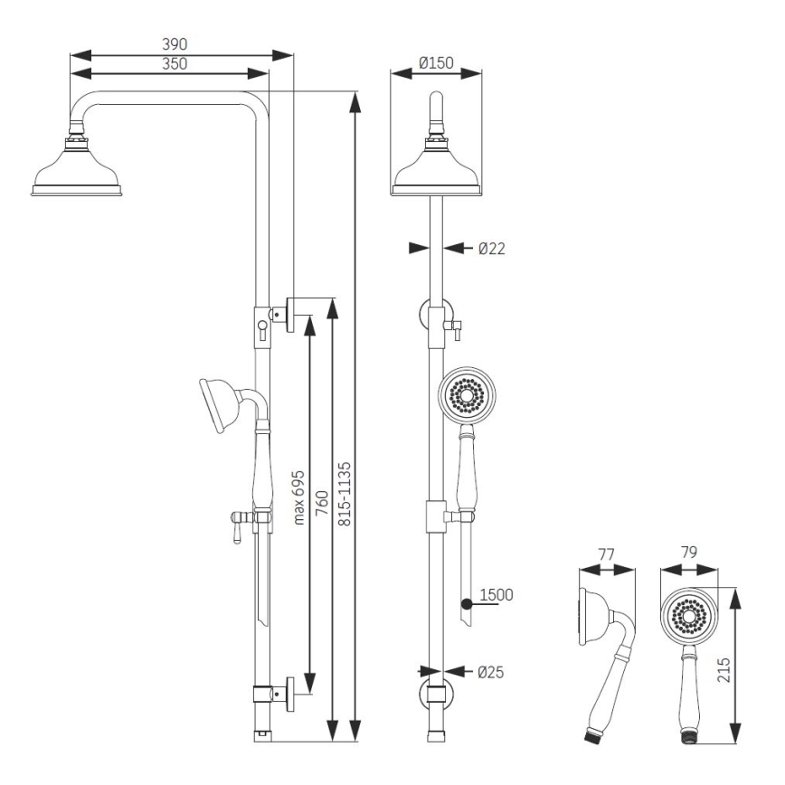 Σετ ντους AEROSKOBING ορειχάλκινο
