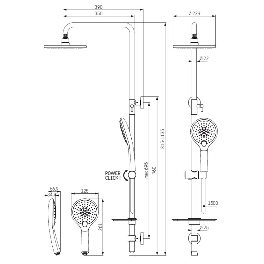 Σετ ντους MARTOFTE, μαύρο