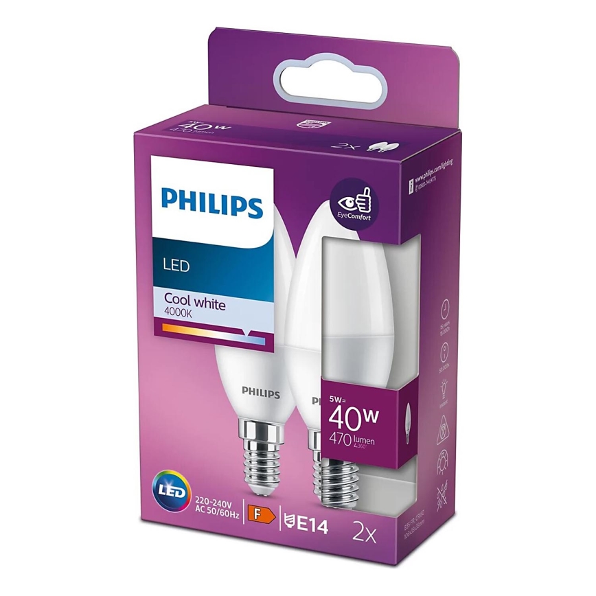 ΣΕΤ 2x Λαμπτήρας LED Philips B35 E14/5W/230V 4000K