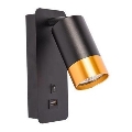 Σποτ τοίχου με φορτιστή USB 1xGU10/35W/230V μαύρο/χρυσό